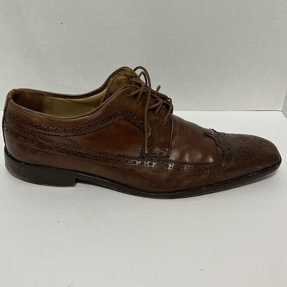 Vintage MAXIMO MIRELLA Brown Italian Wing Tip Brogues, Size 9M Made in Italy - Picture 4 of 12